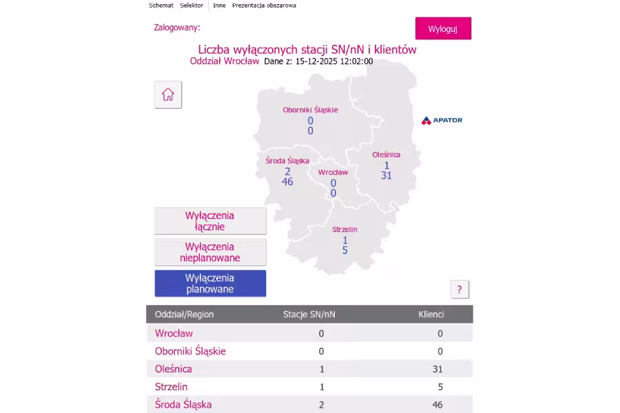 Raporty menedżerskie - wyłączenia planowe